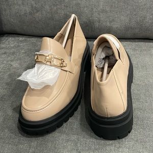 Women's Chunky Sole Loafers in Beige with Gold Accent